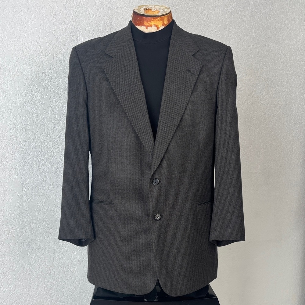 VTG 1990s Aquascutum London Dark Charcoal Plaid Two-Button Blazer